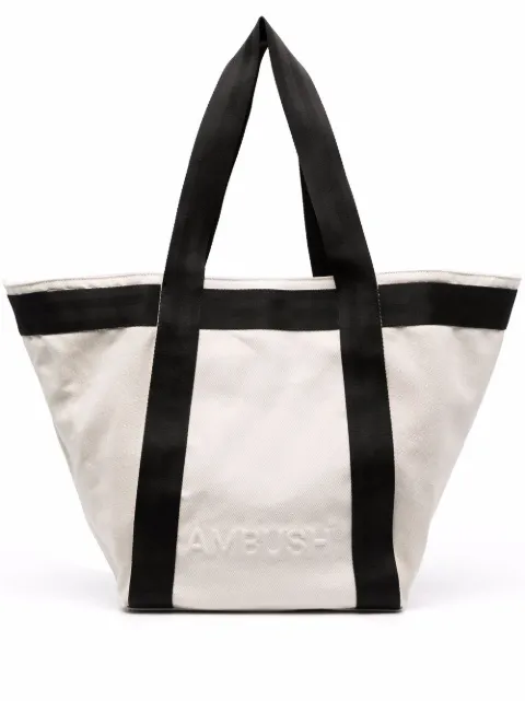 AMBUSH medium logo-embossed tote bag Neutrals BWNA004F21FAB0010404