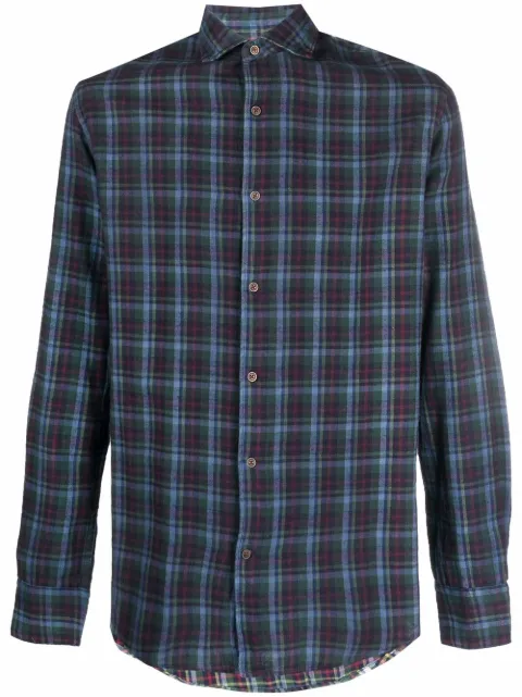 Deperlu check-print long-sleeve shirt Blue ALBERT