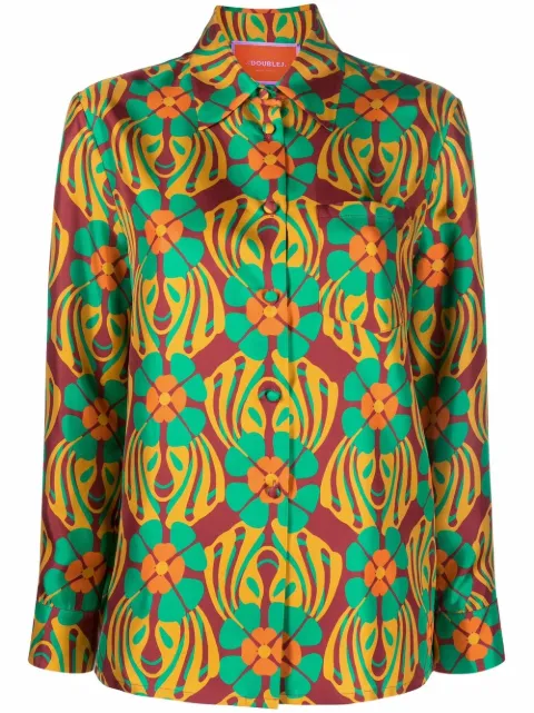 La DoubleJ vibrant-floral print shirt Green SHI0001SIL001CLO0003