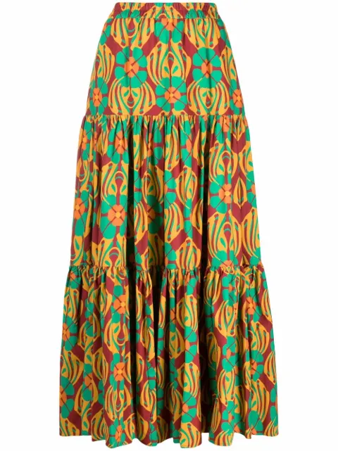 La DoubleJ Big graphic-print tiered skirt Green SKI0001COT001CLO0003