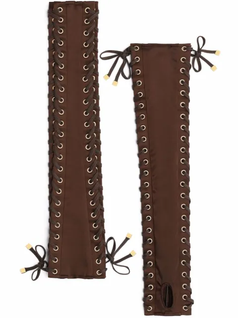 Dolce & Gabbana eyelet-detail satin gloves Brown FG070AFURAD