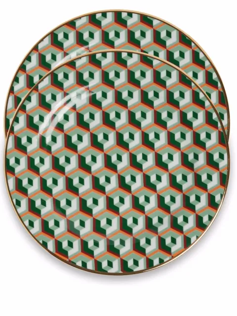 La DoubleJ abstract dessert plates (set of two) Green DIS0048CER001CUB0007