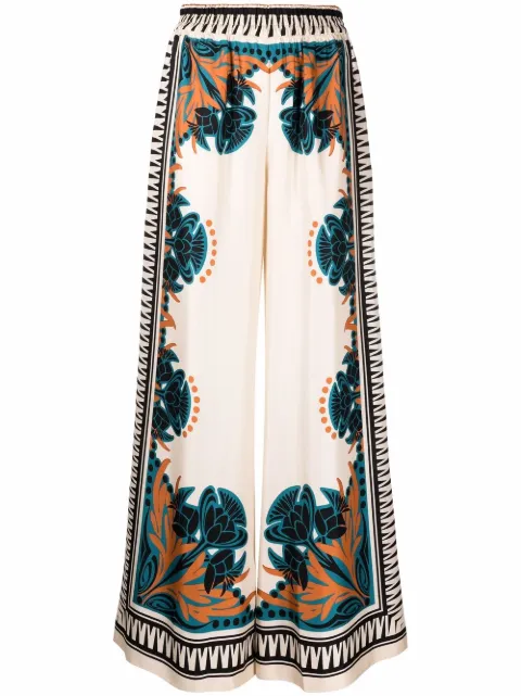 La DoubleJ Placée placed-print palazzo trousers Neutrals TRO0026SIL006FLO0002