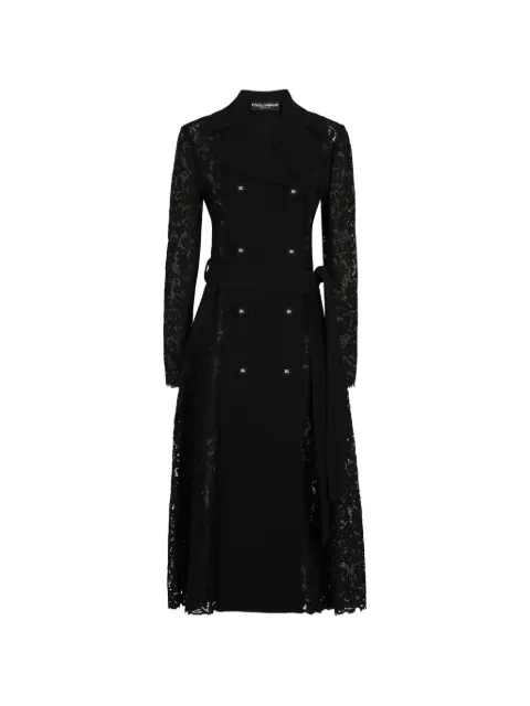 Dolce & Gabbana cordonetto-lace belted coat Black F0B5ATHLMTB