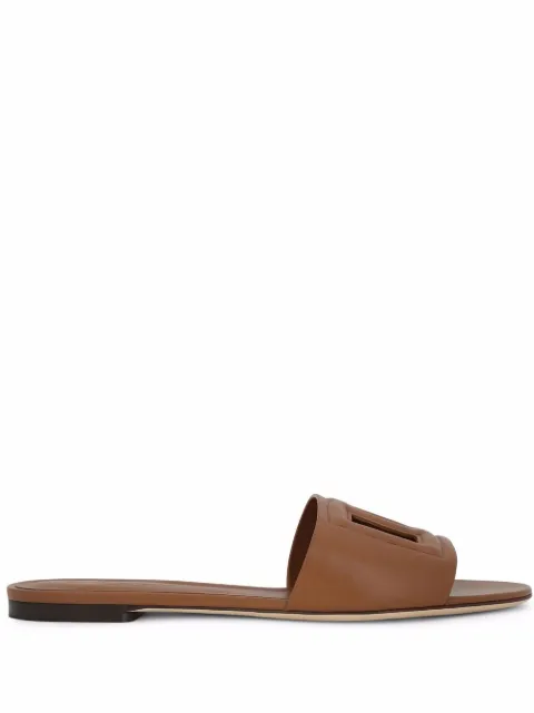 Dolce & Gabbana calfskin slides with DG Millennials logo Brown CQ0436AY329