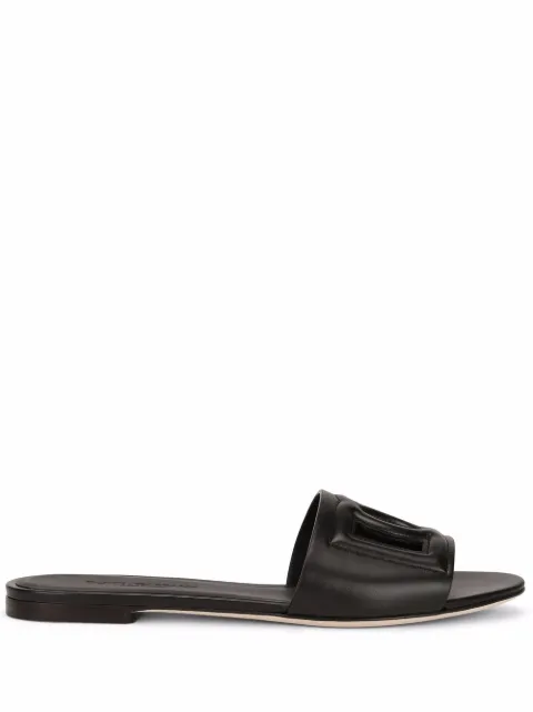 Dolce & Gabbana calfskin slides with DG Millennials logo Black CQ0436AY329