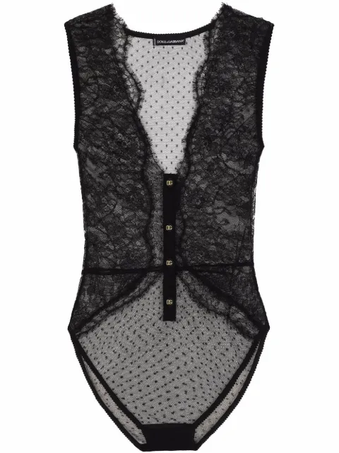 Dolce & Gabbana plunge-neck lace bodysuit Black O9A21THLMUY