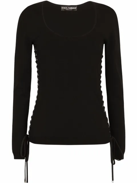Dolce & Gabbana scoop-neck lace-up jumper Black FXB22TJAIEE