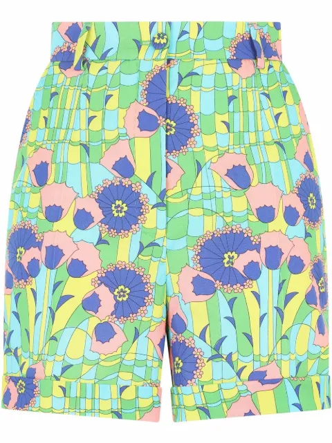 Dolce & Gabbana high-waisted floral-print shorts Green FTCFYTFSBA4