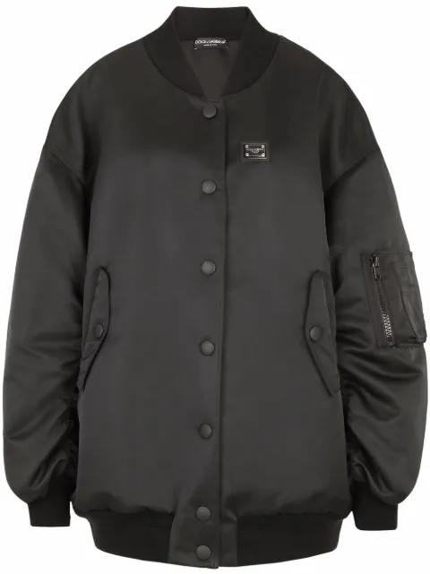 Dolce & Gabbana logo-tag duchesse bomber jacket Black F9M37THUM01