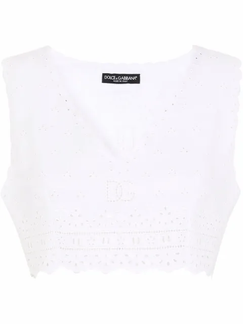 Dolce & Gabbana embroidered linen crop top White F8P76ZFU4E3