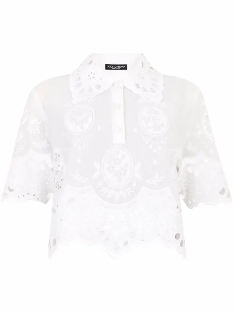 Dolce & Gabbana embroidered gauze polo shirt White F8P29ZFU5RL