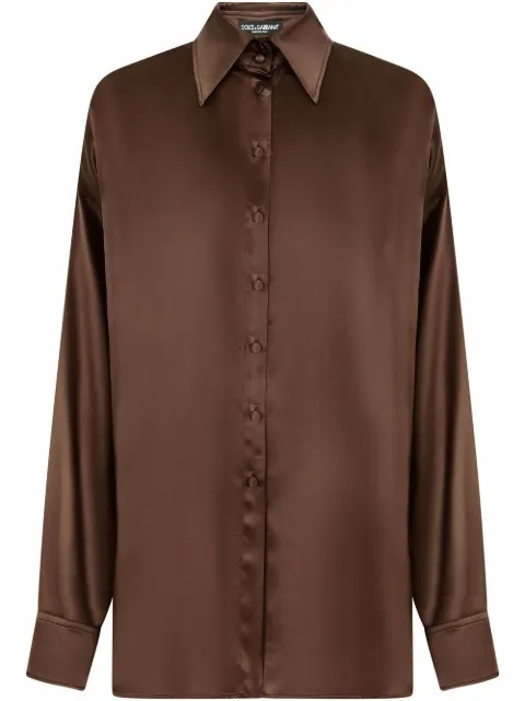 Dolce & Gabbana button-up silk shirt Brown F5P56TFU1AU
