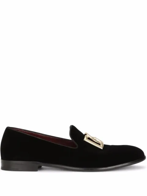 Dolce & Gabbana DG-logo velvet slippers Black A50467A6808