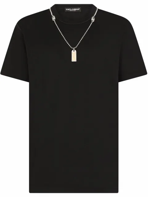 Dolce & Gabbana logo dog-tag T-shirt Black G8KJ9ZG7B0C
