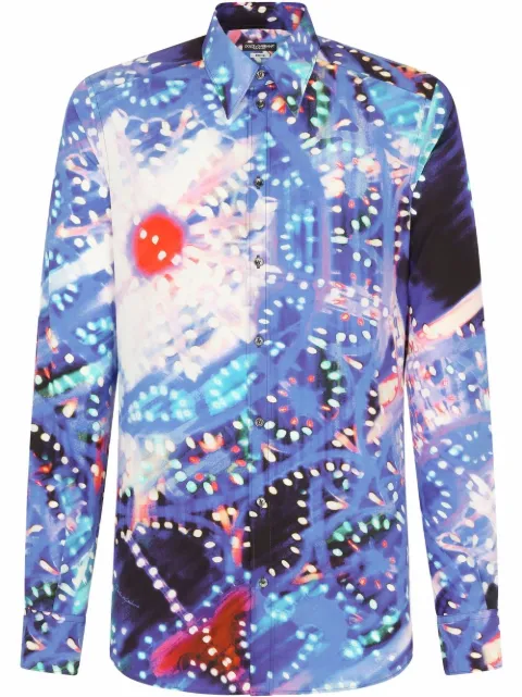 Dolce & Gabbana graphic-print long-sleeve shirt Blue G5IX8THH5AL