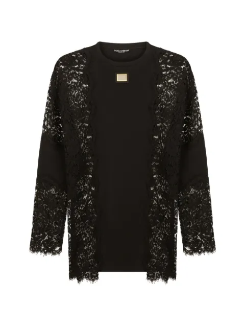 Dolce & Gabbana lace-detail long-sleeve T-shirt Black G8NM6ZHU7IH