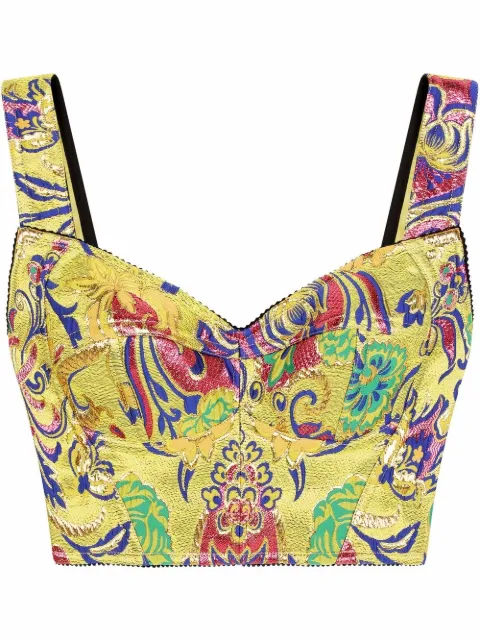 Dolce & Gabbana paisley-print silk crop top Yellow F7Y28TFJOBM