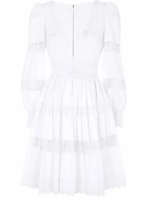 Dolce & Gabbana lace-panel long-sleeve dress White F6ZD6TFU5UB