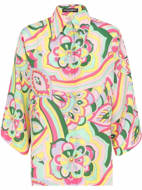 Dolce & Gabbana abstract-print silk shirt Blue F5P38TIS1K2