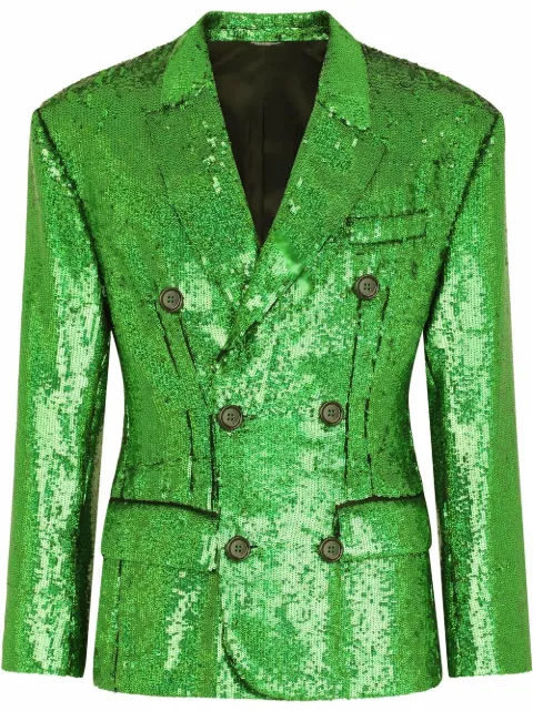 Dolce & Gabbana sequin-embellished double-breasted blazer Green G2QQ3TGEZE0