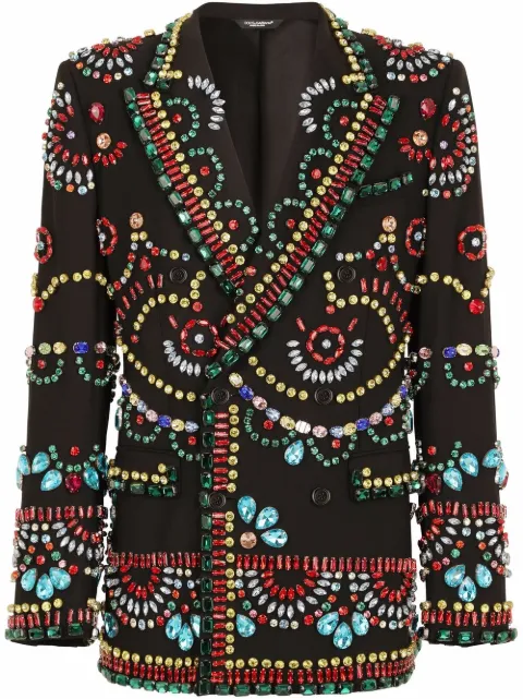 Dolce & Gabbana Sicili embellished double-breasted blazer Black G2PQ5ZGEZ70