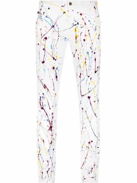 Dolce & Gabbana paint-splatter detail skinny jeans White GY07LDG8FK3