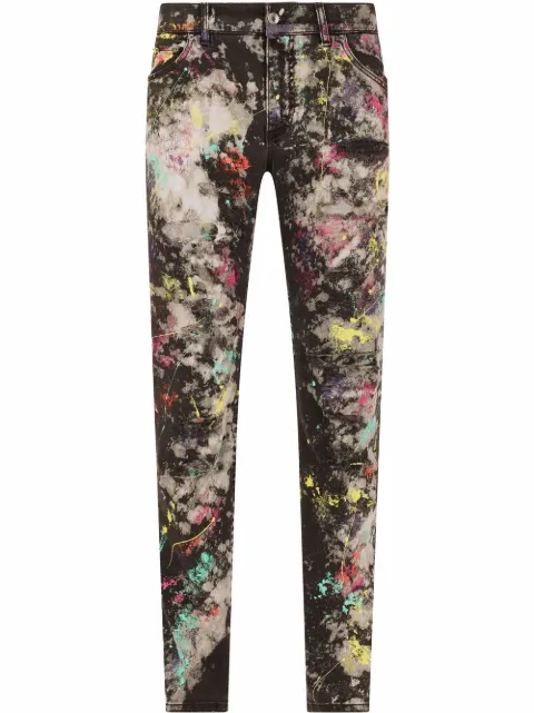 Dolce & Gabbana paint-print slim fit jeans Black GY07CDG8ES2
