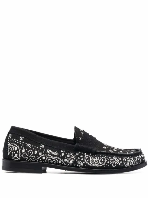 RHUDE bandana-print raw-cut loafers Black RHFW21FO11040372