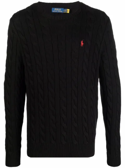 Polo Ralph Lauren logo-embroidered cable-knit jumper Black 710775885012