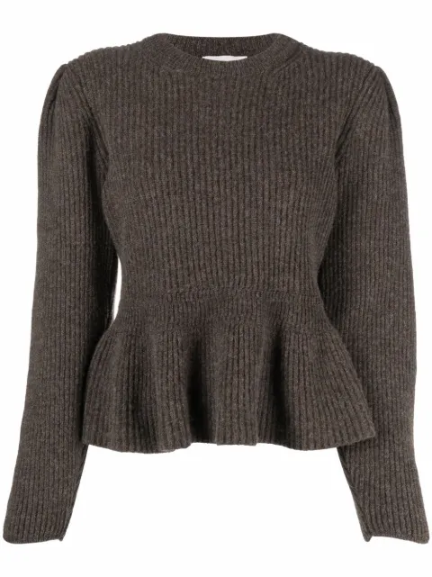 LEMAIRE ribbed-knit peplum-hem jumper Brown W213KN618LK107