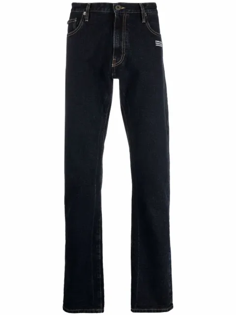 Off-White slim-fit logo-print denim jeans Blue OMYA102F21DEN0054701