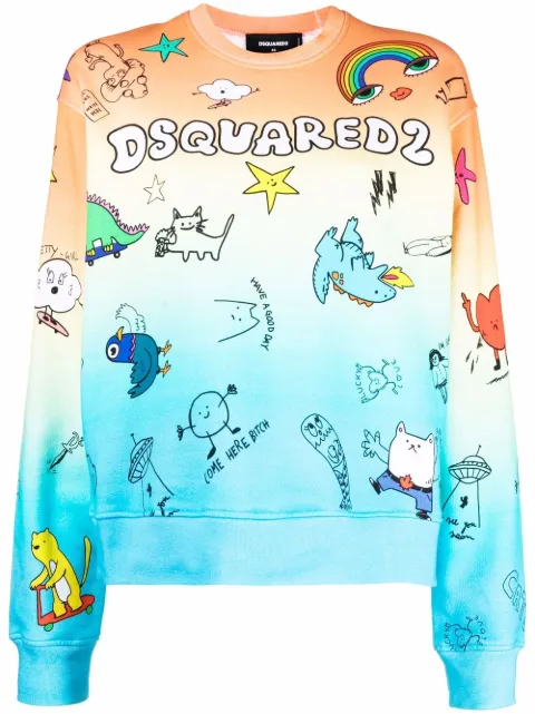 DSQUARED2 doodle-detail logo print sweatshirt Blue S72GU0373S25544