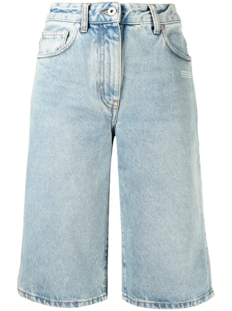 Off-White logo-print knee-length shorts Blue OWYC005F21DEN0014400
