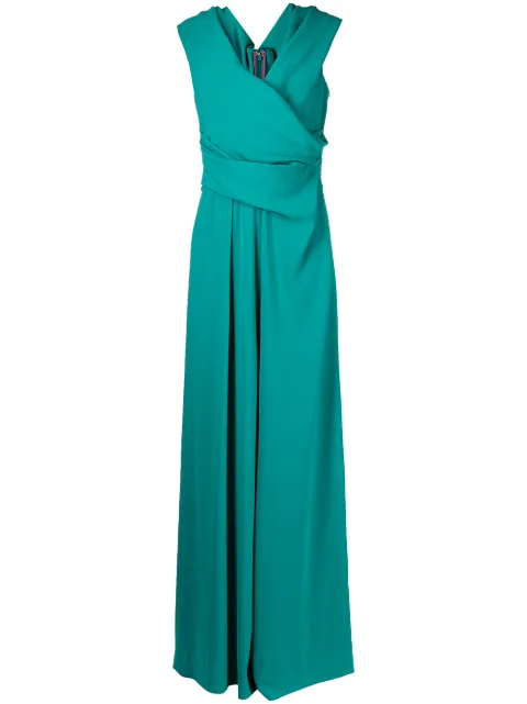 Talbot Runhof detachable-train draped jumpsuit Green CITRINE2UT15