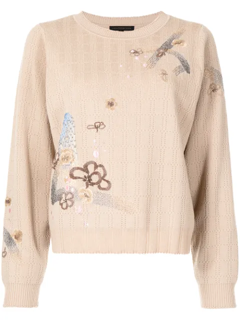 SHIATZY CHEN embroidered crew-neck jumper Brown 619148