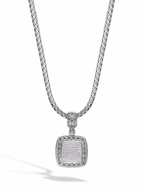 John Hardy Classic Chain diamond pavé medium square pendant Silver HBP92371DI