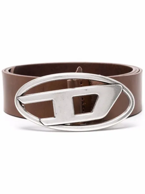 Diesel Oval D logo-plaque leather belt Brown X08516PR666