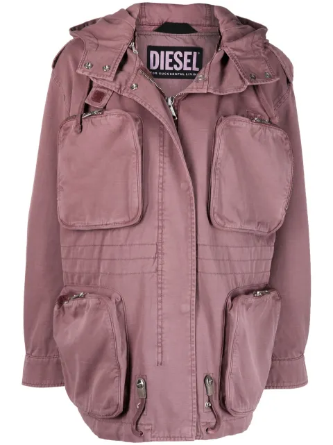 Diesel cargo-pocket hooded jacket Pink A049790EFAI