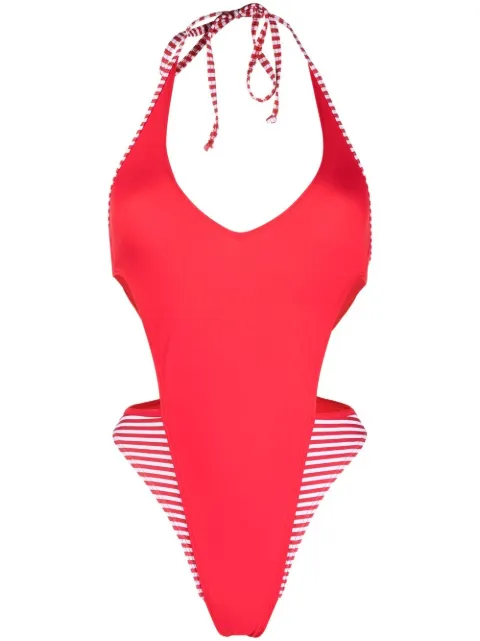 Diesel stripe-trimmed halter swimsuit Red A039770IDAA