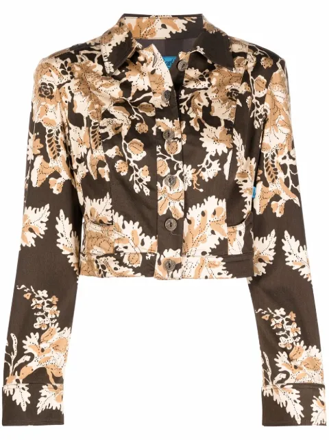 Christian Lacroix Pre-Owned 2000s leaf-print cropped jacket Brown LAC250A