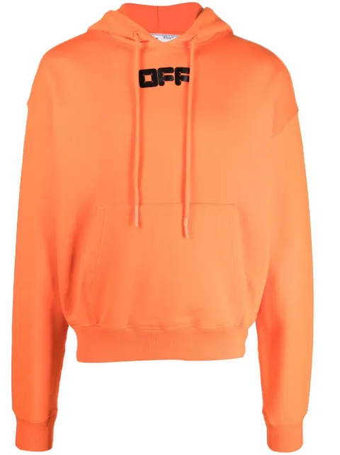 Off-White logo-print drawstring cotton hoodie Orange OMBB037F21FLE0022010