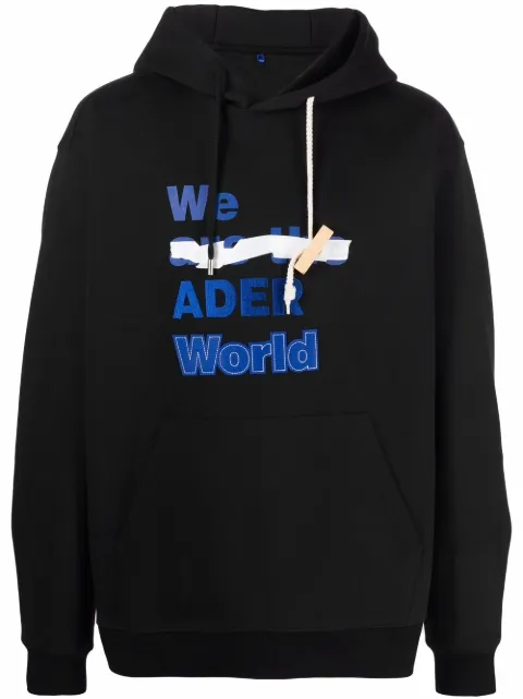 Ader Error slogan print hoodie Black AW21BKAFWHD05