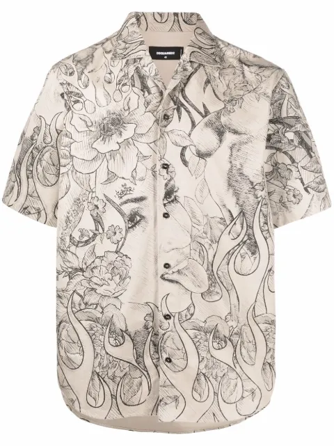 DSQUARED2 graphic-print shirt Neutrals S71DM0546S41794