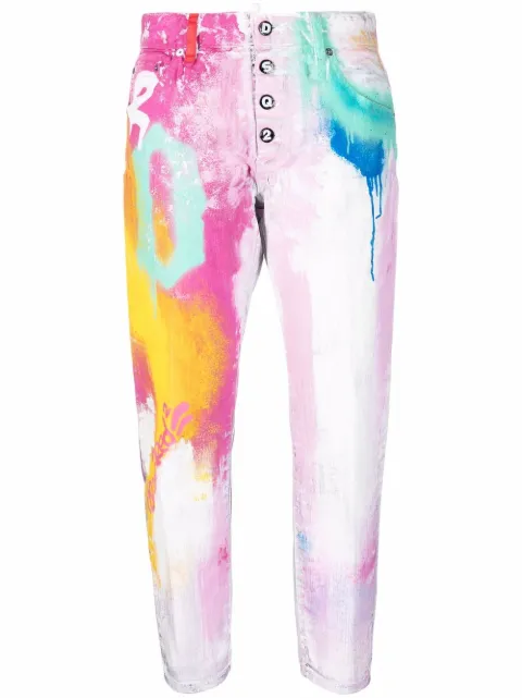 DSQUARED2 paint splatter detail cropped trousers White S72LB0530S39781