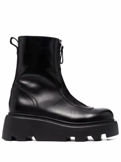 Premiata zip-front chunky leather ankle boots Black M6193NAPPANERO