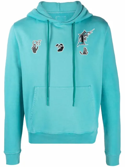 Off-White x MLB Florida Marlins logo-print hoodie Blue OMBB034G21FLE0034910