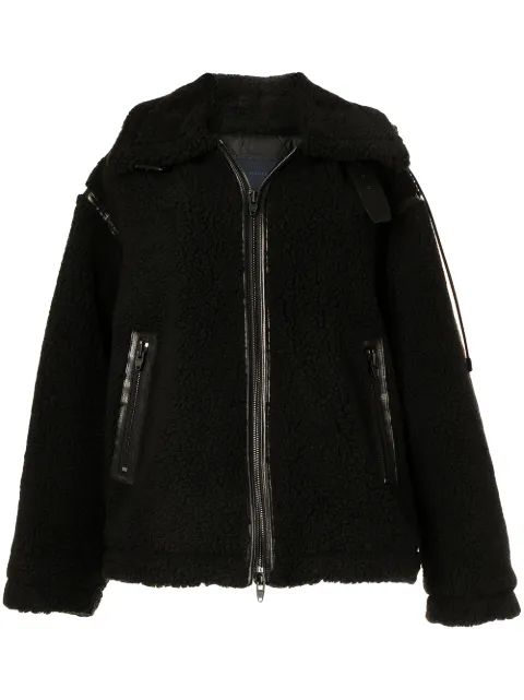 Juun.J faux-shearling oversized biker coat Black JW1Y39W015