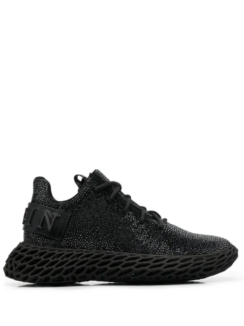 Philipp Plein crystal-embellished leather sneakers Black SABSWSC2069PCO058N