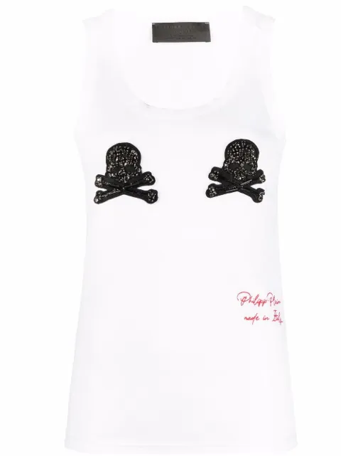 Philipp Plein skull-appliqué tank top White SABCWTK2356PJO002N